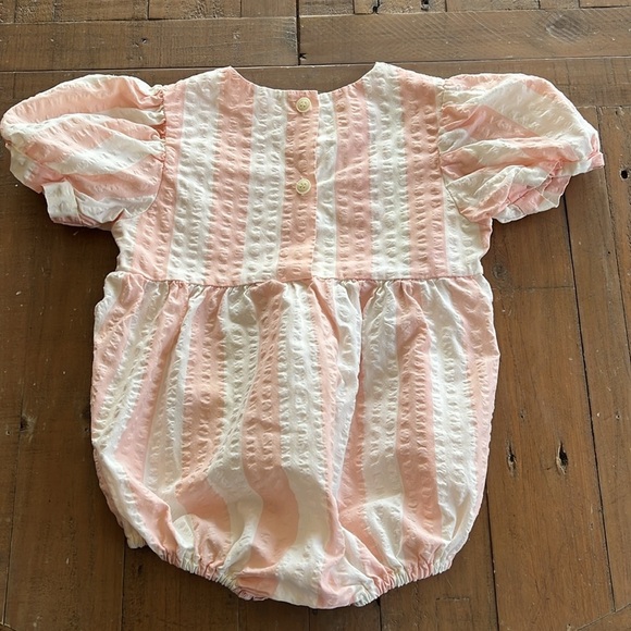 Anne Shirley Boutique Pink and White Striped texture Short Romper - Picture 6 of 6
